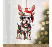 WoGuangis Miniature Schnauzer Acrylic Xmas Ornaments - Dog Lanterns with Antlers Christmas Tree Ornaments