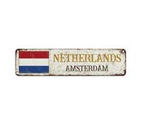 WoGuangis Netherlands National Flag Metal Signs Amsterdam City Metal Sign Iron Painting Country Souvenir Metal Plaque Sign Quality Metal Sign for Street Front Porch 12X3In