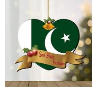 WoGuangis Pakistan Heart Shape Flag God Bless Xmas Tree Ornament Pakistan Christmas Decorations Gift National Flag Acrylic Ornaments for Xmas Decorations to Women Men