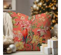 WoGuangis Peacock Animal Asian Garden Floral Cushion Cover Blush Orange Chinoiserie Flower Bird Throw Pillow Covers Oriental Toile Chinoiserie Pillow Cover Case 20x20in White Linen Pillows