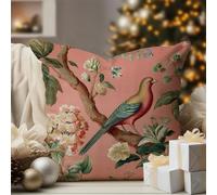 WoGuangis Peacock Animal Asian Garden Floral Cushion Covers Blush Pink Chinoiserie Flower Bird Throw Pillow Covers Chinoiserie Chic Pillow Cases 16x16in White Linen Pillows for Bedroom Sofa