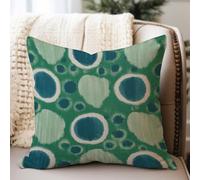 WoGuangis Peacock Green and Aqua Ikat Outdoor Throw Pillow Cover Antique Dark Green Bukhara Ikat Waterproof Pillow Covers Chinoiserie Asian Outdoor Waterproof Euro Sham Pillow 18x18in