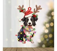WoGuangis Pet Owner Gift Ornament Border Collie Acrylic Ornaments for Xmas Decorations Border Collie Dog Lanterns Christmas Antlers Xmas Tree Ornaments 4in Christmas Decorations