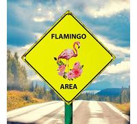 WoGuangis Pink Flamingo Summer Animal Area Metal Plaque Tin Sign Flamingo Xing Men Cave Signs Caution Flamingo Crossing French Vintage Retro Metal Signs for Gate Fence Garden 10x10in