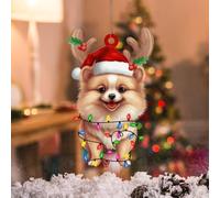 WoGuangis Pomeranian Acrylic Ornaments for Xmas Decorations Gift for Dog Owner Christmas Ornaments Pomeranian Dog Lanterns Christmas Antlers Xmas Tree Decorations to Women Men
