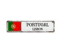 WoGuangis Portugal Souvenir Vintage Farmhouse Signs Lisbon Metal Signs Country Flag City Souvenir Metal Plaque Sign Quality Aluminum Sign for Front Porch Laundry Room 12X3In