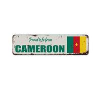 WoGuangis Proud to Be from Cameroon Wall Decor Metal Sign Cameroon Souvenir Gift Vintage Home Decor Signs National Country Flag Travel Gift Metal Tin Sign for Kitchen Bedroom Front Porch 12x3in