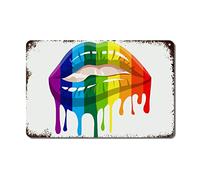 WoGuangis Rainbow Gay Rights Lesbian Equality Metal Plaque Tin Sign LGBT Rainbow Sexy Lip Gay Vintage Metal Wall Decor Gay LGBTQ Men Cave Signs For Pub Restaurants Cafe Club 12X8In