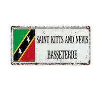 WoGuangis Saint Kitts And Nevis Aluminum Metal Sign Saint Kitts And Nevis National Flag Basseterre City Metal Wall Sign Country Souvenir Gift Metal Sign Iron Painting for Living Room 12x6in