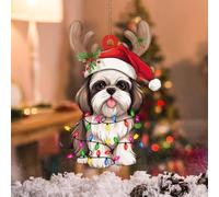 WoGuangis Shih Tzu Christmas Ornament Dog Owner Gift Christmas Tree Decoration Keepsake Shih Tzu Dog Lanterns Christmas Antlers Acrylic Christmas Stocking Filling Gift 3in Gift to Women Men