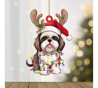 WoGuangis Shih Tzu Dog Lanterns Christmas Antlers Christmas Tree Ornament Shih Tzu Christmas Tree Decoration Keepsake Funny Dog Animal Novelty Acrylic Christmas Ornaments New Home