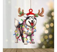 WoGuangis Siberian Husky Acrylic Christmas Ornaments Keepsake Dog Mom Gift Ornaments for Christmas Tree Siberian Husky Dog Lanterns Christmas Antlers Xmas Hanging Ornament Housewarming Gift