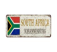 WoGuangis South Africa Johannesburg City Wall Art Decor Metal Sign South Africa Country Flag Rustic Vintage Porch Signs Travel Gift Souvenir Metal Art Sign for Living Room Porch 12x6in