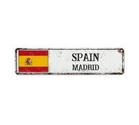 WoGuangis Spain Flag Metal Sign Wall Art Madrid City Souvenir Metal Tin Sign Country Souvenir Gift National Flag Vintage Metal Wall Decor for Living Room Kitchen Front Porch 24X6In