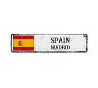WoGuangis Spain Souvenir Rustic Shabby Chic Signs Madrid Metal Wall Decor Sign Country Flag City Souvenir Metal Plaque Sign Quality Aluminum Sign for Front Porch Laundry Room 12X3In