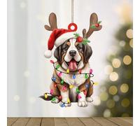 WoGuangis St Bernard Dog Lanterns Christmas Antlers Christmas Tree Ornaments St. Bernard Christmas Decorations Gift Dog Mom Gift Christmas Acrylic Ornament Xmas Tree Decor