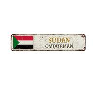 WoGuangis Sudan National Flag Wall Decor Metal Sign Omdurman City Retro Vintage Tin Metal Sign Country Souvenir Metal Plaque Sign Quality Metal Sign for Street Front Porch 18X4In