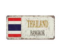 WoGuangis Thailand Bangkok City Metal Tin Sign Wall Plaque Thailand Country Flag Vintage Metal Tin Signs Travel Gift Souvenir Aluminum Art Signs for Living Room Bedroom Workshop 12x6in