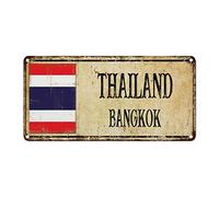 WoGuangis Thailand French Vintage Retro Metal Signs BANGKOK City Metal Plaque Sign Thailand Country Flag Souvenir Gift Metal Wall Sign for Living Room Kitchen Porch 12x6in Patriotic Gift