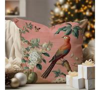 WoGuangis Throw Pillow Covers Blush Pink Chinoiserie Flower Bird Throw Pillow Cover Chinoiserie Chic Pillow Cover Peacock Animal Asian Garden Floral Cushion Case for Home Sofa 18x18in
