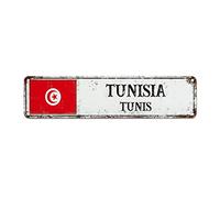 WoGuangis Tunisia National Flag Wall Art Decor Metal Sign Tunis City Vintage Metal Tin Signs Country Souvenir Aluminum Art Signs Quality Metal Sign for Street Front Porch 12X3In