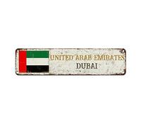 WoGuangis United Arab Emirates Flag Aluminum Metal Sign Dubai City Souvenir Metal Wall Sign Country Souvenir Gift National Flag Retro Vintage Wall Sign for Kid Room Living Room 12X3In