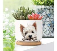 WoGuangis West Highland White Terrier Ceramic Plant Pot Set of 2 Cute Funny Peeking Dog Puppy Houseplant Pot with Drainage Dog Lover Gift Small Pots for Succulents