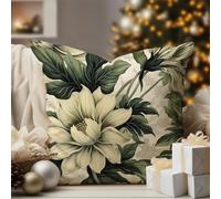 WoGuangis White and Green Flower Cushion Covers Chinoiserie Floral Green Leaf Sofa Pillowcase Traditional Chinese Chinoiserie White Linen Toss Pillows for Living Room Bedroom 16x16in