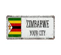 WoGuangis Zimbabwe Metal Tin Sign Zimbabwe National Flag Personalized Custom City Men Cave Signs Country Souvenir Gift Metal Sign Iron Painting for Living Room 12x6in Patriotic Gift