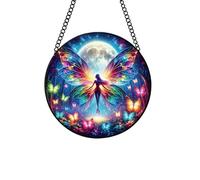 WOHAHA Butterfly Sun Catcher Stained Glass Window Hanging, Handmade Butterfly Fairy Suncatcher Glass Panel Garden Wall Decor, Housewarming Gifts for Women Insect Lover