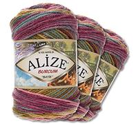 Wohnkult Alize 3 x 100 g Burcum Batik Premium Wool 100% Acrylic 29 Colours Gradient Accents (4341)