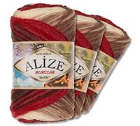 Wohnkult Alize 3 x 100 g Burcum Batik Premium Wool 100% Acrylic 29 Colours Gradient Accents (4574)
