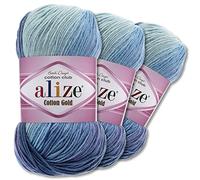 Wohnkult Alize 3 x 100 g Cotton Gold Batik Wool in Various Colour Combinations Gradient Wool All-Season Wool (3299)