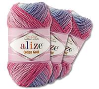 Wohnkult Alize 3 x 100 g Cotton Gold Batik Wool in Various Colour Combinations Gradient Wool All-Season Wool (3686)