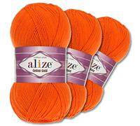 Wohnkult Alize 3 x 100 g Cotton Gold Premium Wool 59 Colours Summer Wool Yarn Knitting Amigurumi All Season Wool (37 | Orange)