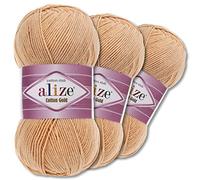 Wohnkult Alize 3 x 100 g Cotton Gold Premium Wool 59 Colours Summer Wool Yarn Knitting Amigurumi All Season Wool (446 | Camel)