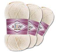 Wohnkult Alize 3 x 100 g Cotton Gold Premium Wool 59 Colours Summer Wool Yarn Knitting Amigurumi All Season Wool (599 | Eggshell)