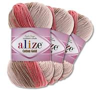 Wohnkult Alize 3 x 100g Cotton Gold Batik Wool Yarn in Various Colour Combinations Gradient Wool All-Season Wool (5970)