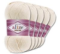 Wohnkult Alize 5 x 100 g Cotton Gold Premium Wool | 39 Colours Summer Wool Yarn Knitting Amigurumi (599 | Eggshell)