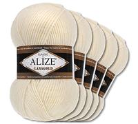 Wohnkult Alize 5 x 100 g Lanagold Wool 53 Selection Knitting Crochet Wool (01 Cream)