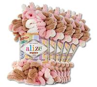 Wohnkult Alize 5 x 100 g Puffy Colour Premium Wool 26 Colour Combinations Chenille Handmade Knitting and Crocheting without Tools Smart Yarn (6046)