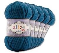 Wohnkult Alize 5 x 100 g Velluto Premium Wool, 30 Selection, Chenille Yarn, Velvet Wool, Amigurumi Blankets, Accessories, Clothing, DIY (646 | Petrol)