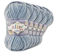 Wohnkult Alize 5 x 100 g Velluto Premium Wool, 30 Selection, Chenille Yarn, Velvet Wool, Amigurumi Blankets, Accessories, Clothing, DIY (428 | Medium Grey)