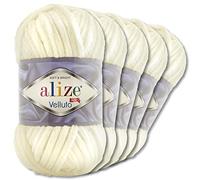 Wohnkult Alize 5 x 100 g Velluto Premium Wool, 30 Selection, Chenille Yarn, Velvet Wool, Amigurumi Blankets, Accessories, Clothing, DIY (62 | Cream)
