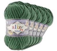 Wohnkult Alize 5 x 100 g Velluto Premium Wool, 30 Selection, Chenille Yarn, Velvet Wool, Amigurumi Blankets, Accessories, Clothing, DIY (532 | Pine Green)