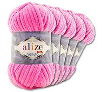 Wohnkult Alize 5 x 100 g Velluto Premium Wool, 30 Selection, Chenille Yarn, Velvet Wool, Amigurumi Blankets, Accessories, Clothing, DIY (121 | Pink)