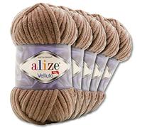 Wohnkult Alize 5 x 100 g Velluto Premium Wool, 30 Selection, Chenille Yarn, Velvet Wool, Amigurumi Blankets, Accessories, Clothing, DIY (329 | Tobacco)