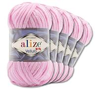 Wohnkult Alize 5 x 100 g Velluto Premium Wool, 30 Selection, Chenille Yarn, Velvet Wool, Amigurumi Blankets, Accessories, Clothing, DIY (31 | Baby Pink)