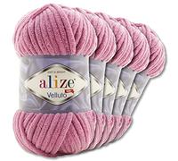 Wohnkult Alize 5 x 100 g Velluto Premium Wool, 30 Selection, Chenille Yarn, Velvet Wool, Amigurumi Blankets, Accessories, Clothing, DIY (98 | Rose)