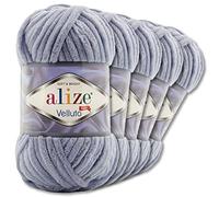 Wohnkult Alize 5 x 100 g Velluto Premium Wool, 30 Selection, Chenille Yarn, Velvet Wool, Amigurumi Blankets, Accessories, Clothing, DIY (87 | Dark Grey)